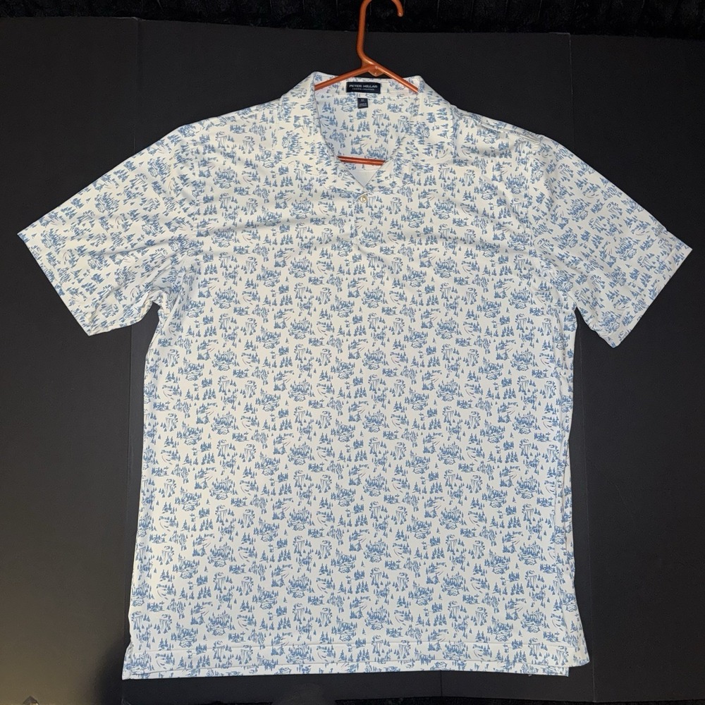 Men's XL Peter Millar Crown Crafted Performance Polo White Blue Short Sleeve